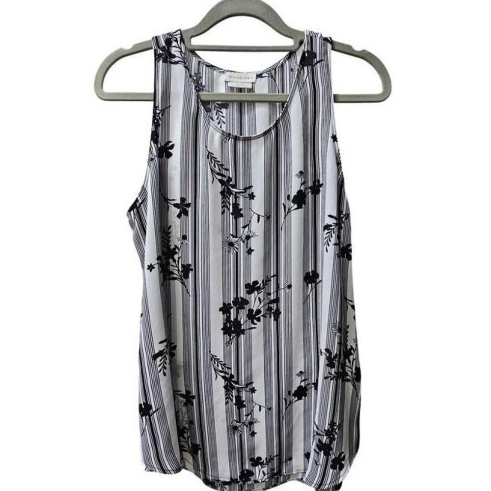 VAN HEUSEN Womens Striped Floral Sleeveless Tank Top Shirt Size Workwear Layer S